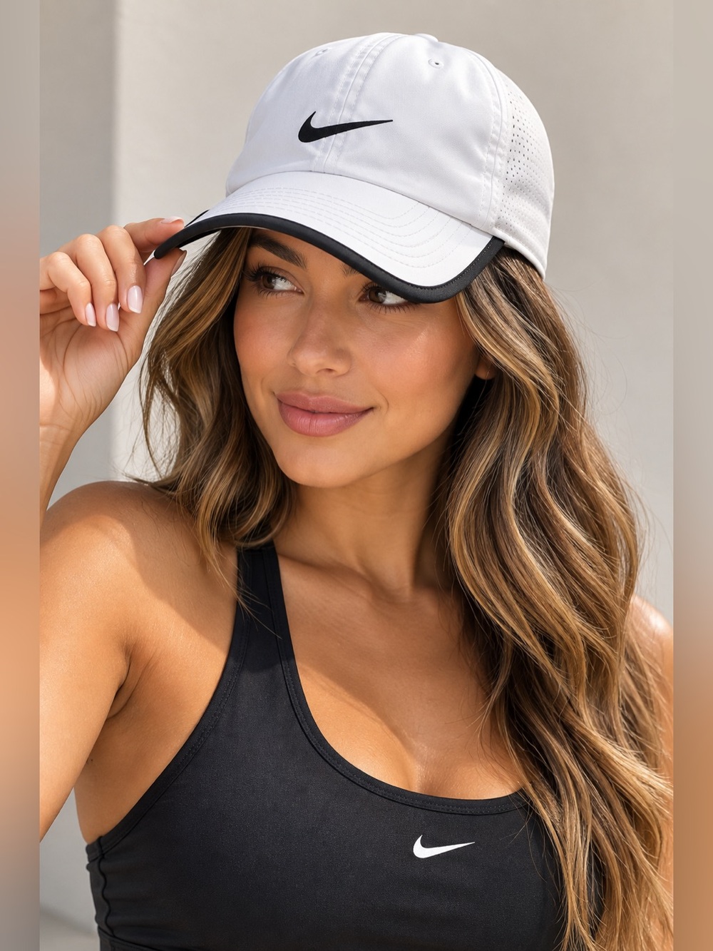 Nike Dri-FIT Featherlight White Black Swoosh Adjustable Running Hat Cap